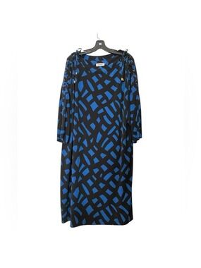 Calvin Klein Black Blue Abstract Print Shift Dress Long Sleeve Size 22W